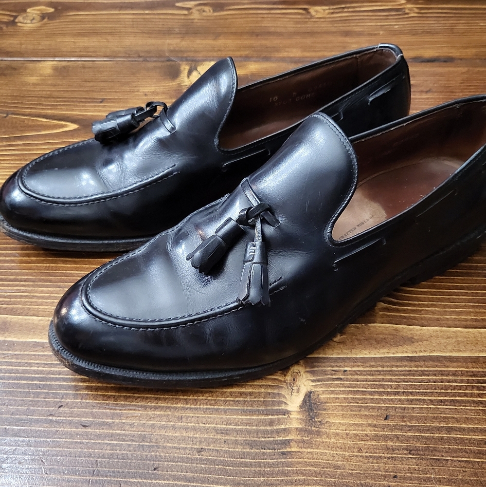 Allen Edmonds SZ 10D Black Leather Saratoga Dress Shoes Mens